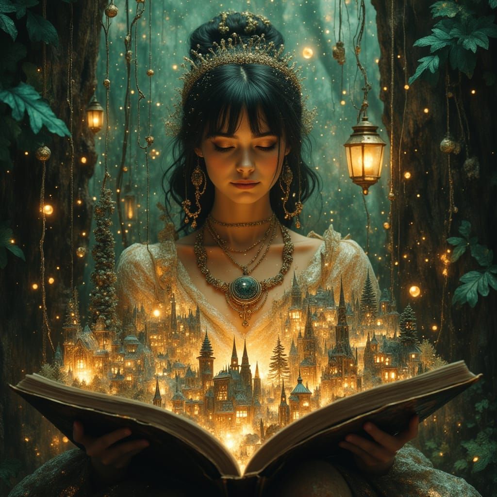 Belle Reading Magical Floating Book with Enchanted Village