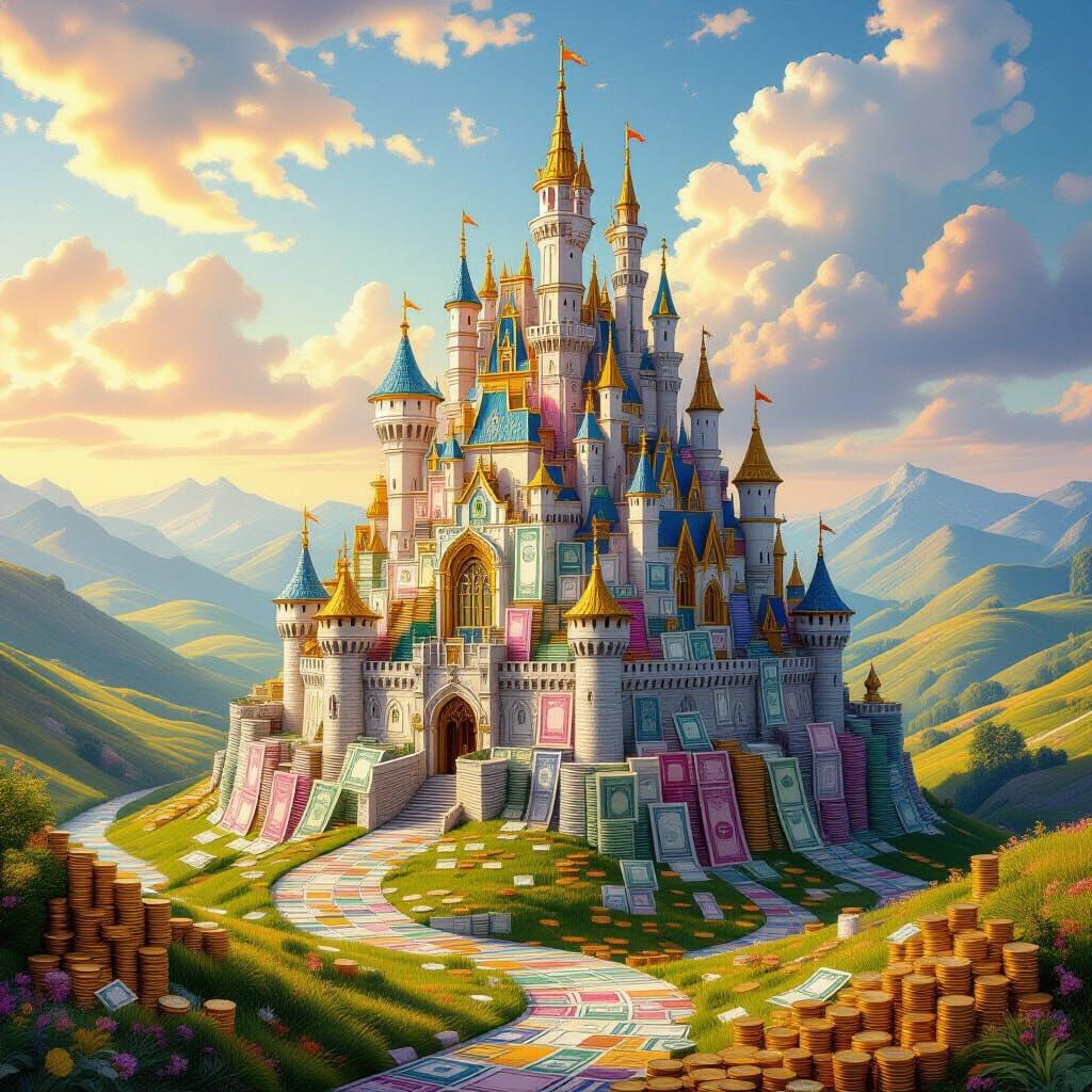Fantasy Castle of Money with Majestic Sky