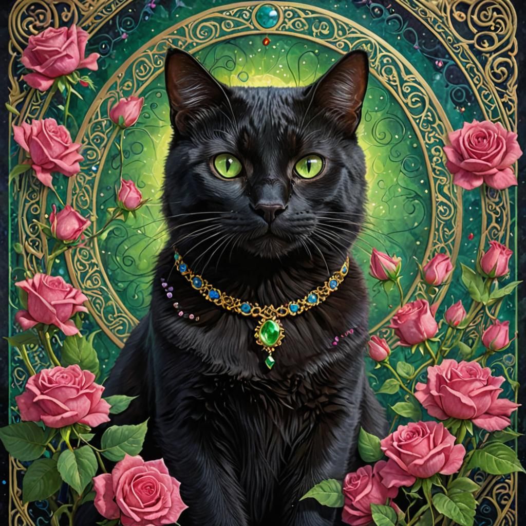 Mystic Black Cat Tarot Card Art