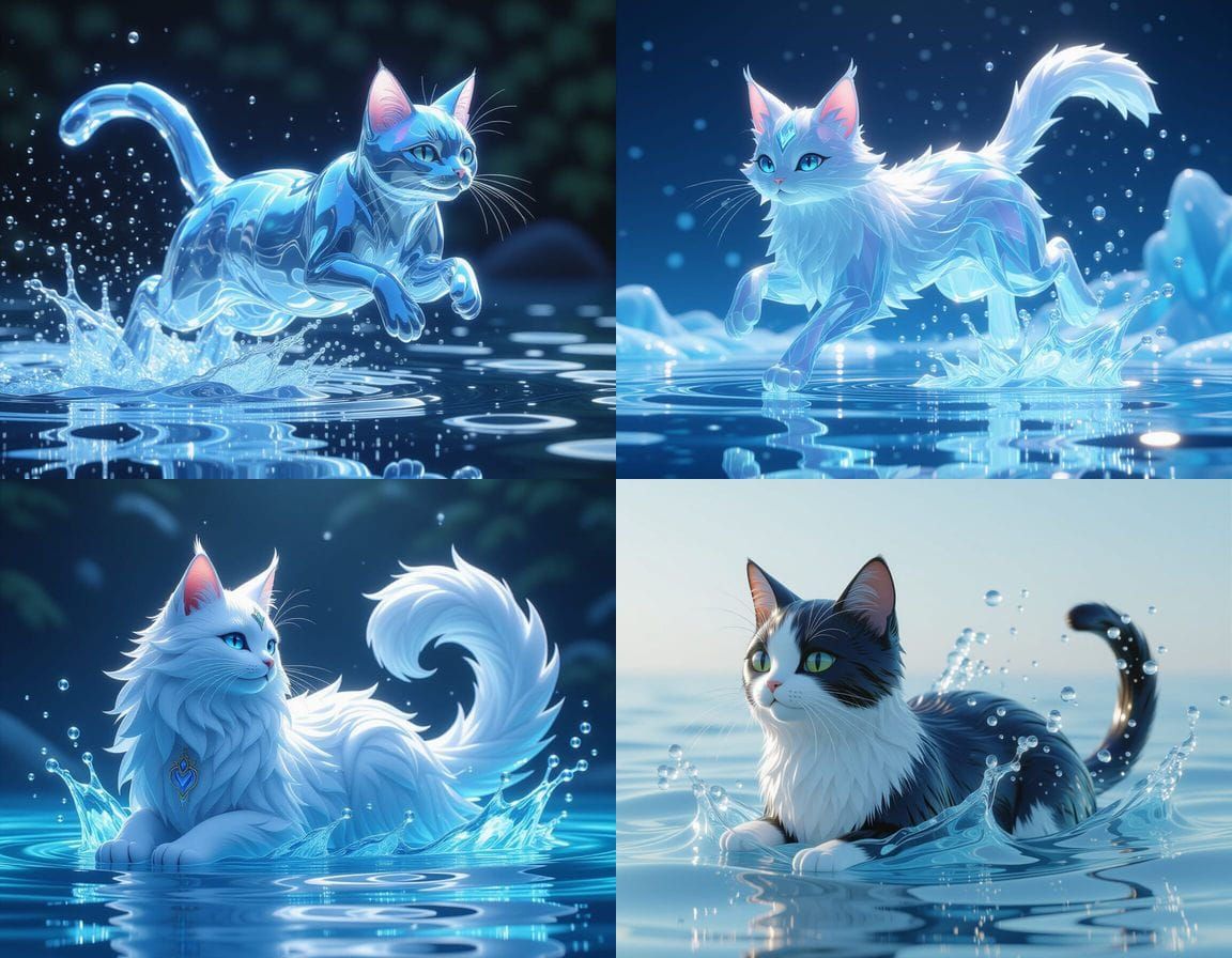 Living Water Cat in Detailed Anime 3D Style