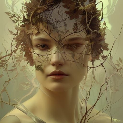 Ethereal Woman Made of Branches and Leaves