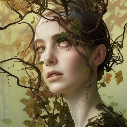 Ethereal Woman of Vines and Leaves Portrait