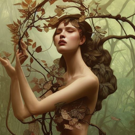 Woman of Branches: Detailed Fantasy Portrait