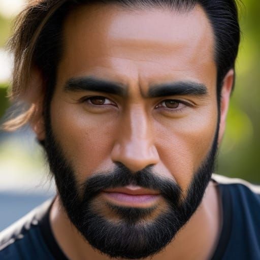 Detailed Portrait of Indigenous Man with Sad Eyes