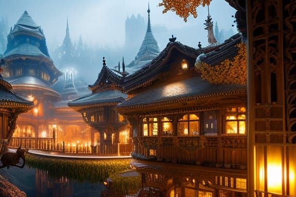 Intricate Gingerbread City for Christmas in Digital Art