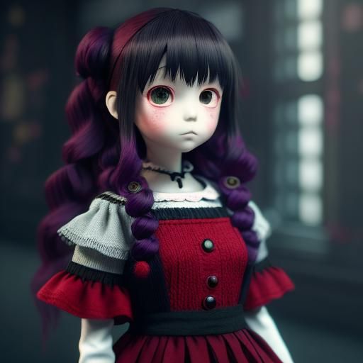 Cute Yarn Doll in Anime Style 3D Art