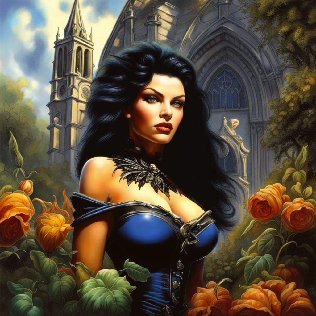 Mistress Beauty in Gothic Garden, Fantasy Concept Art