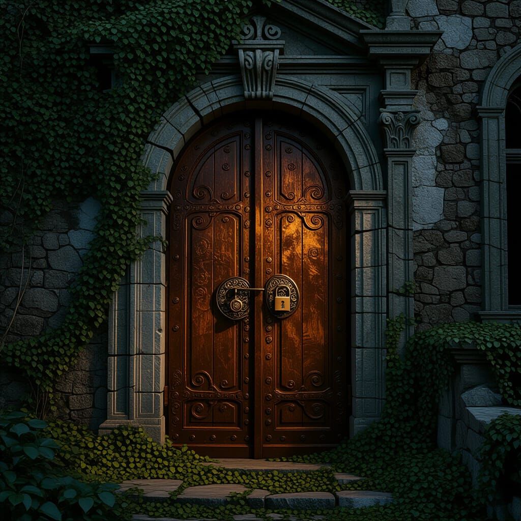 Mysterious Amber Door in Ruined Palace