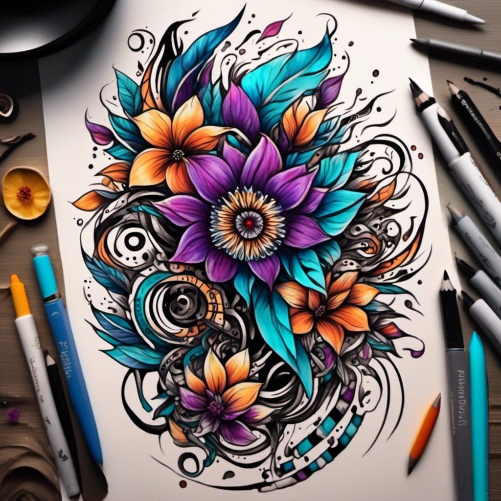 Floral Treble Clef Tattoo Design