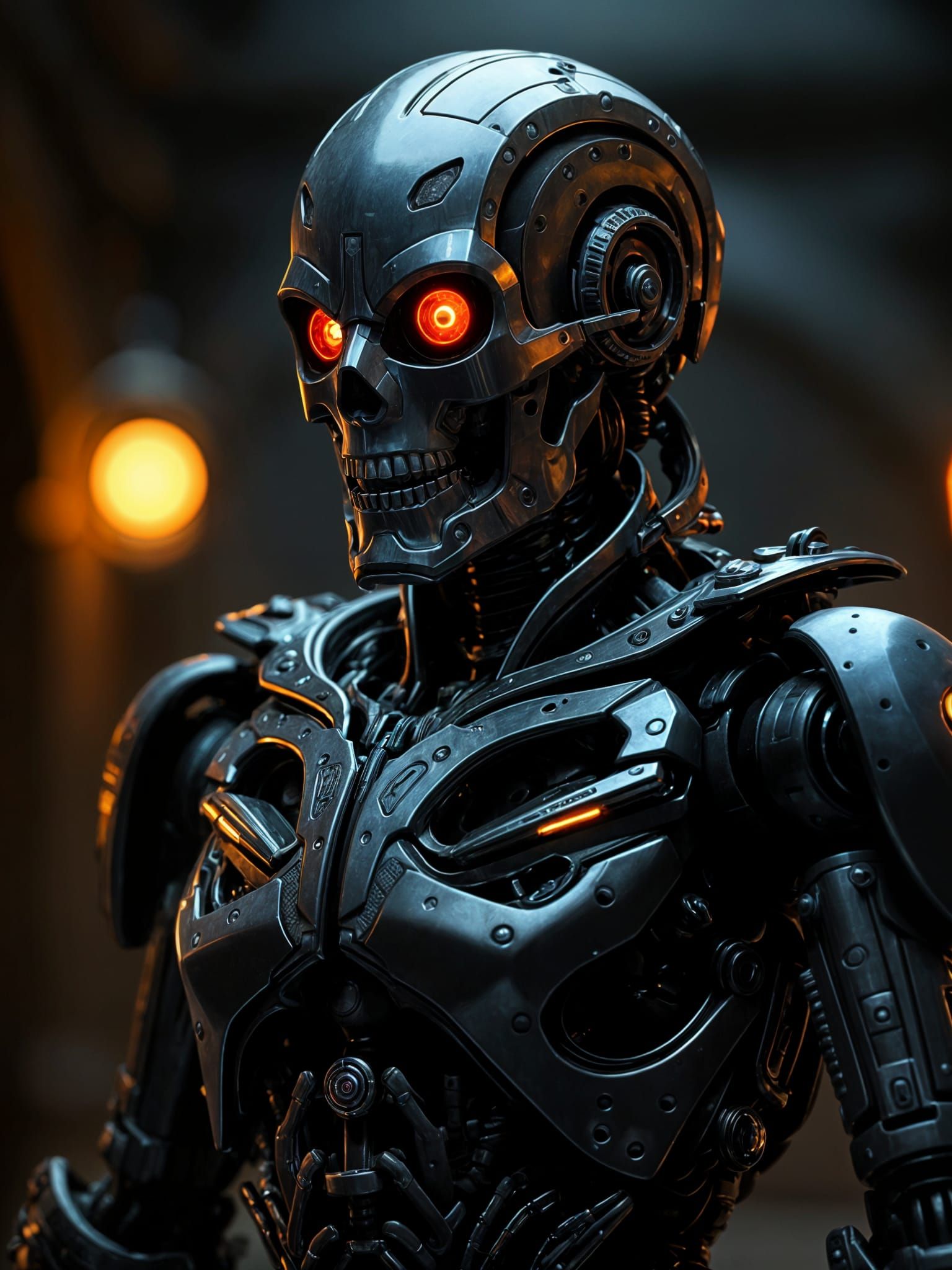 Futuristic Robot Close-Up with Glowing Red Eyes