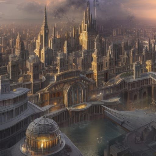Futuristic Cityscape: Architectural Fusion in Digital Art
