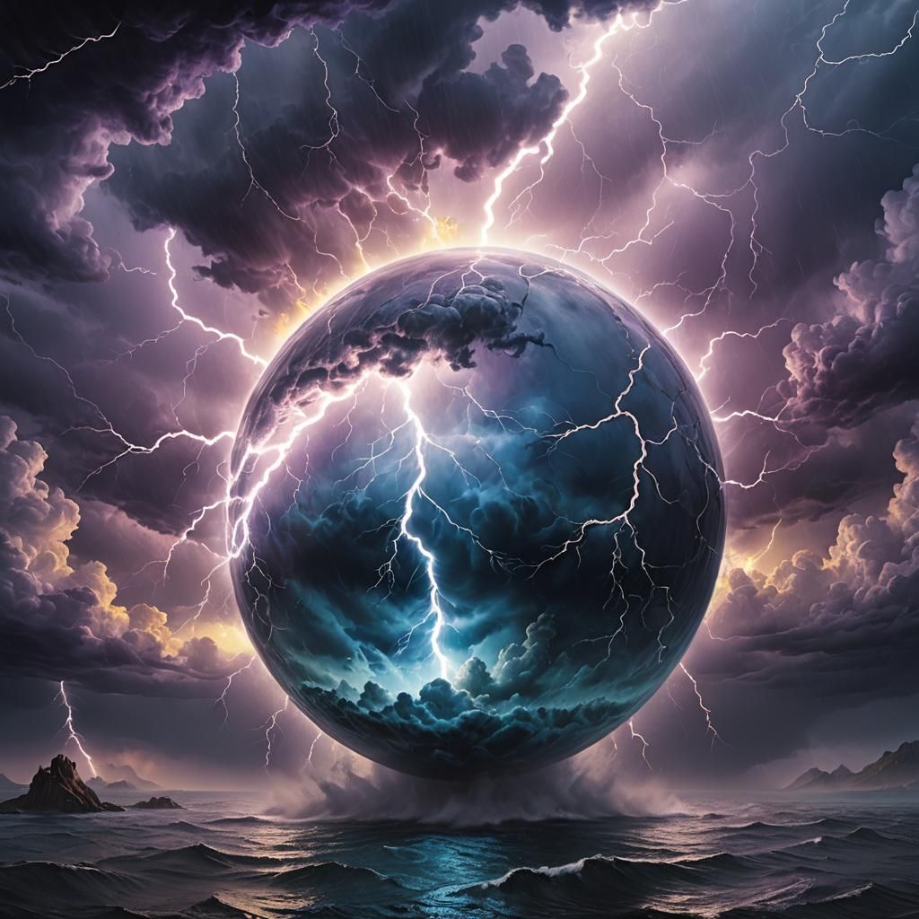Stormy Sky Creates Water Sphere, Surreal Digital Art
