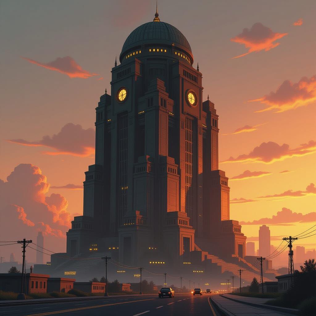 Futuristic Metropolis in Cyberpunk Style at Dusk
