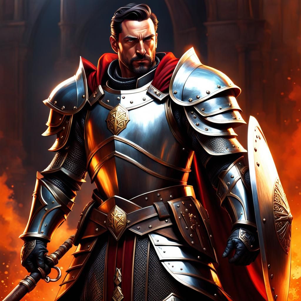 Human male cleric ready for battle