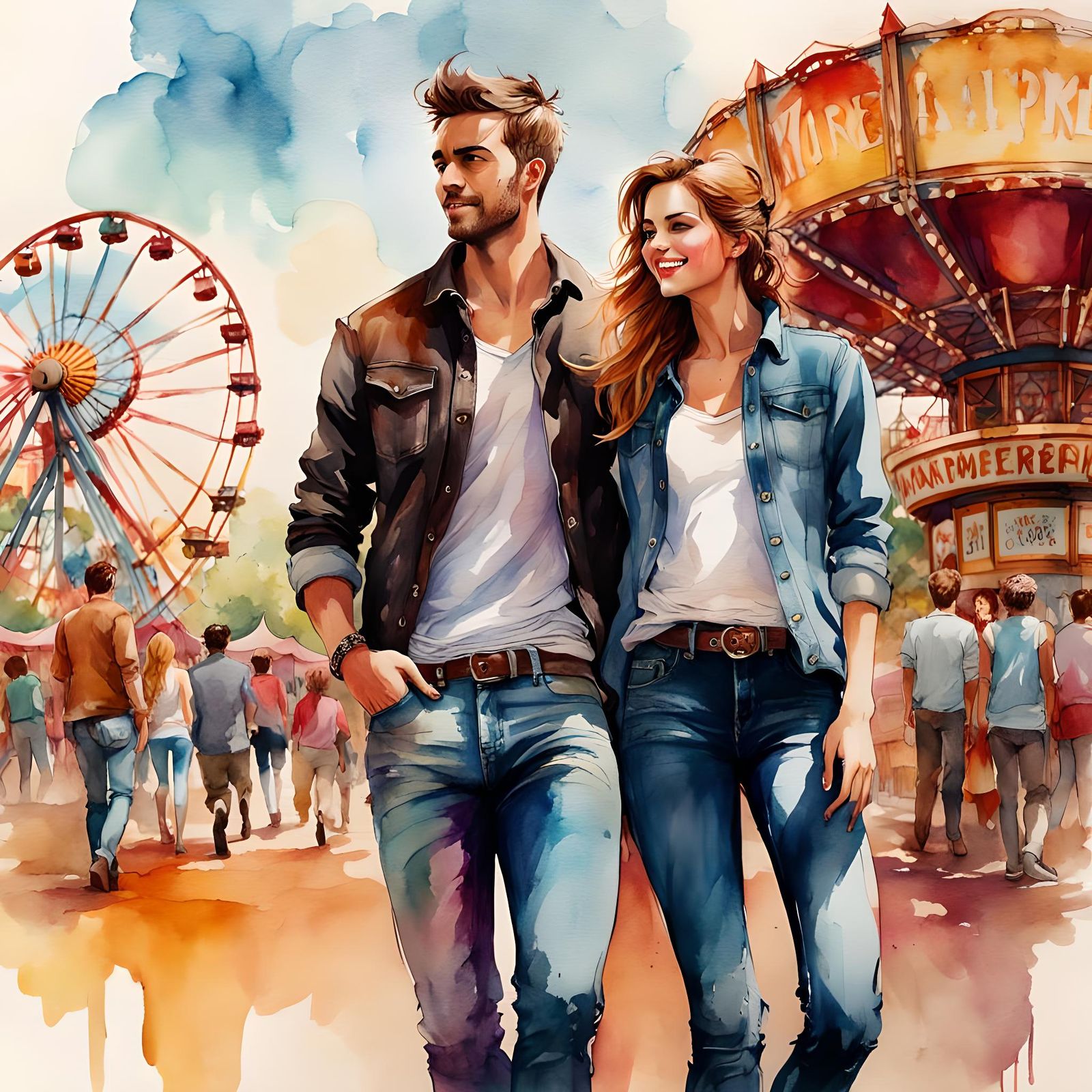 Amusement Park: Ink and Watercolor Aetherpunk Illustration