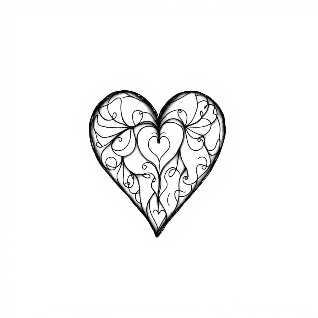 Delicate Hand-Drawn Love Heart Tattoo Design with Whimsical ...