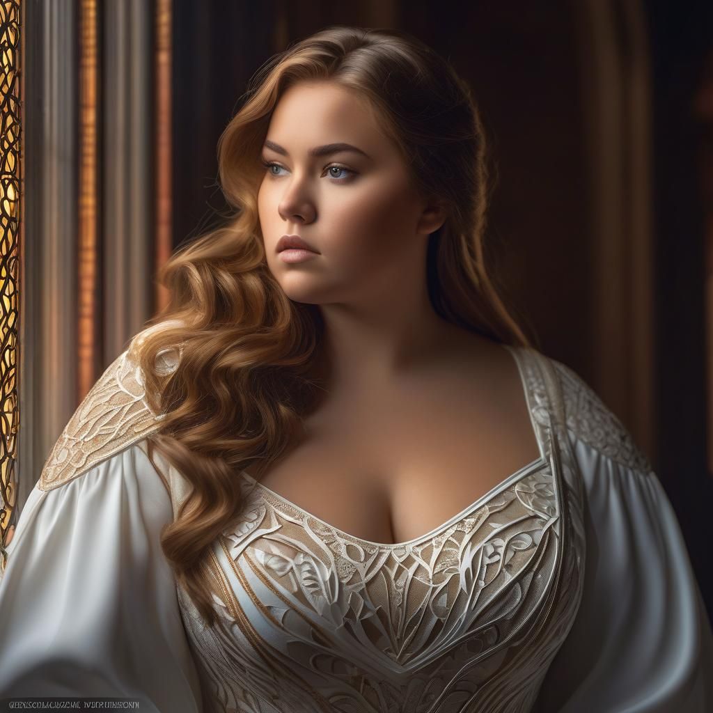 Voluptuous Woman Portrait in Hyperdetailed Matte Photography
