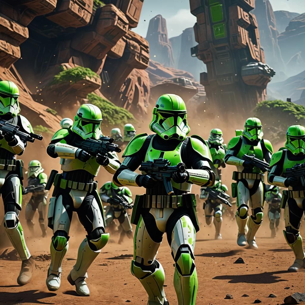 Fluorescent Green and Black Clone Troopers in Matte Painting
