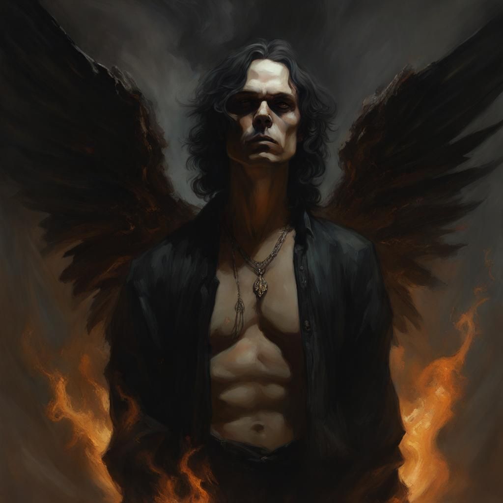 Eerie Fallen Angel Portrait in Digital Art Style