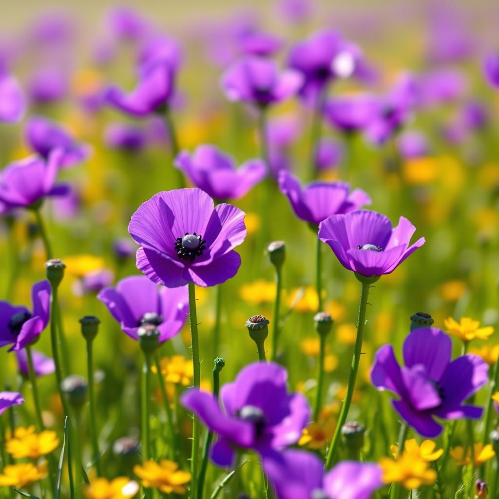 Whimsical Purple Poppies Field in Lego Style