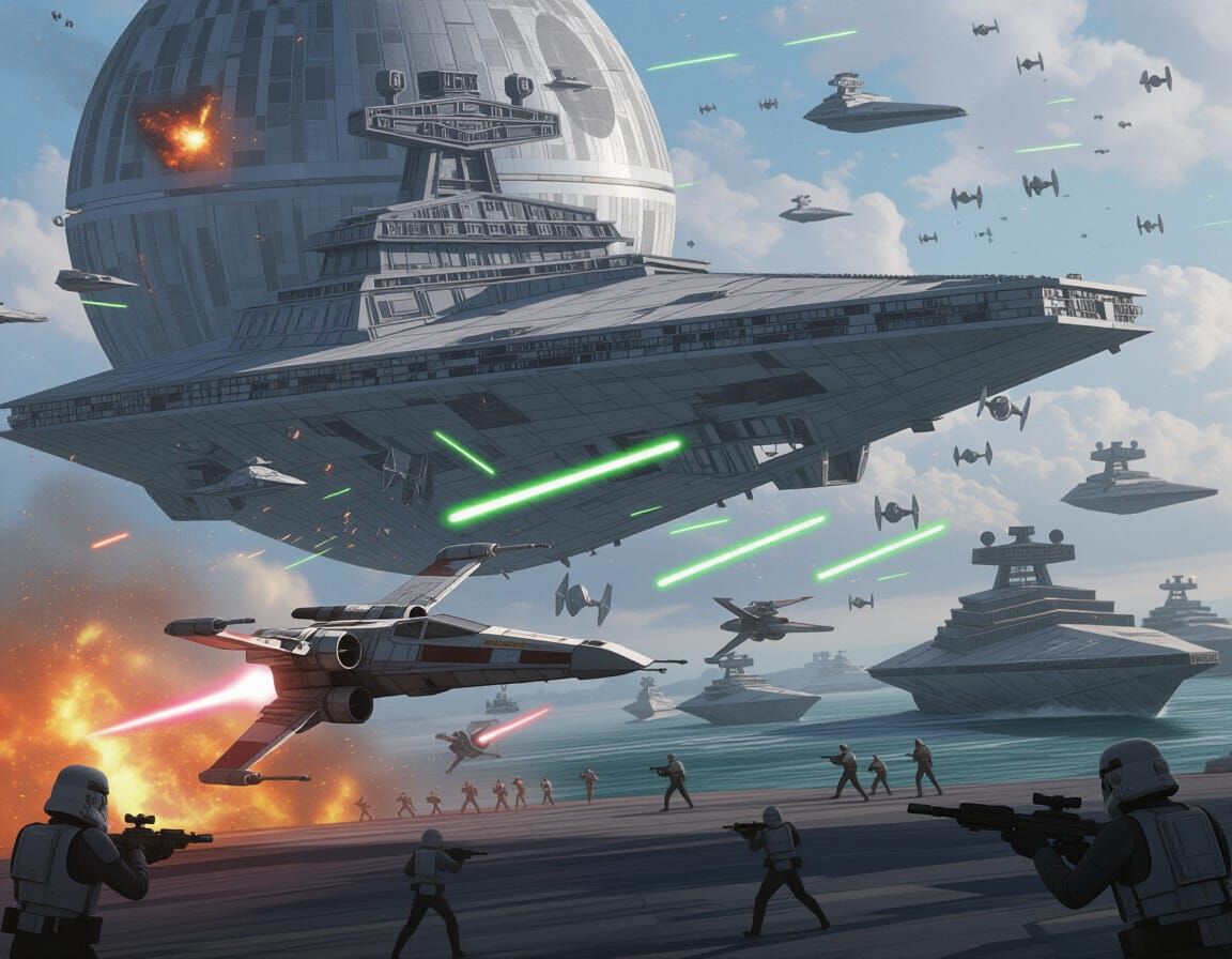Epic Star Wars Space Battle Over Endor