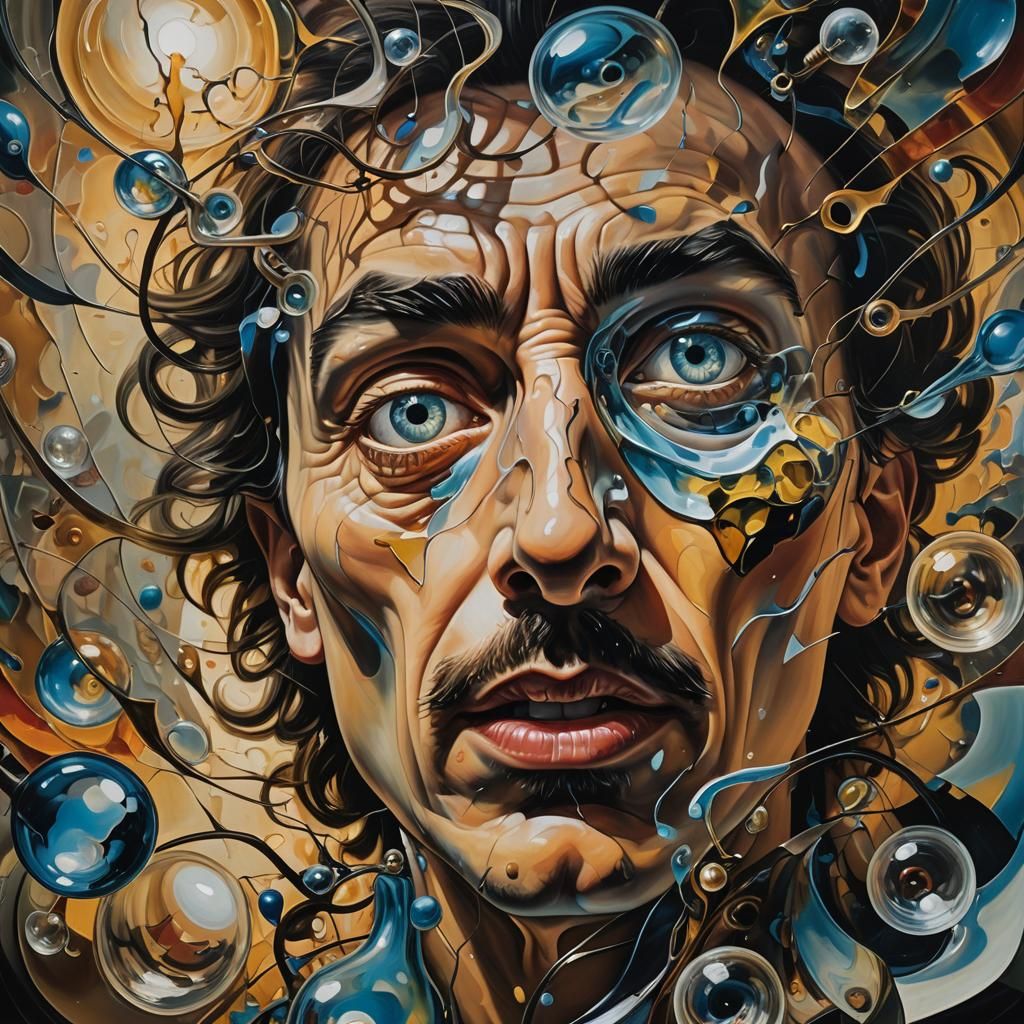 Frantic Eyes in Chaotic Room: A Surreal Oil Painting