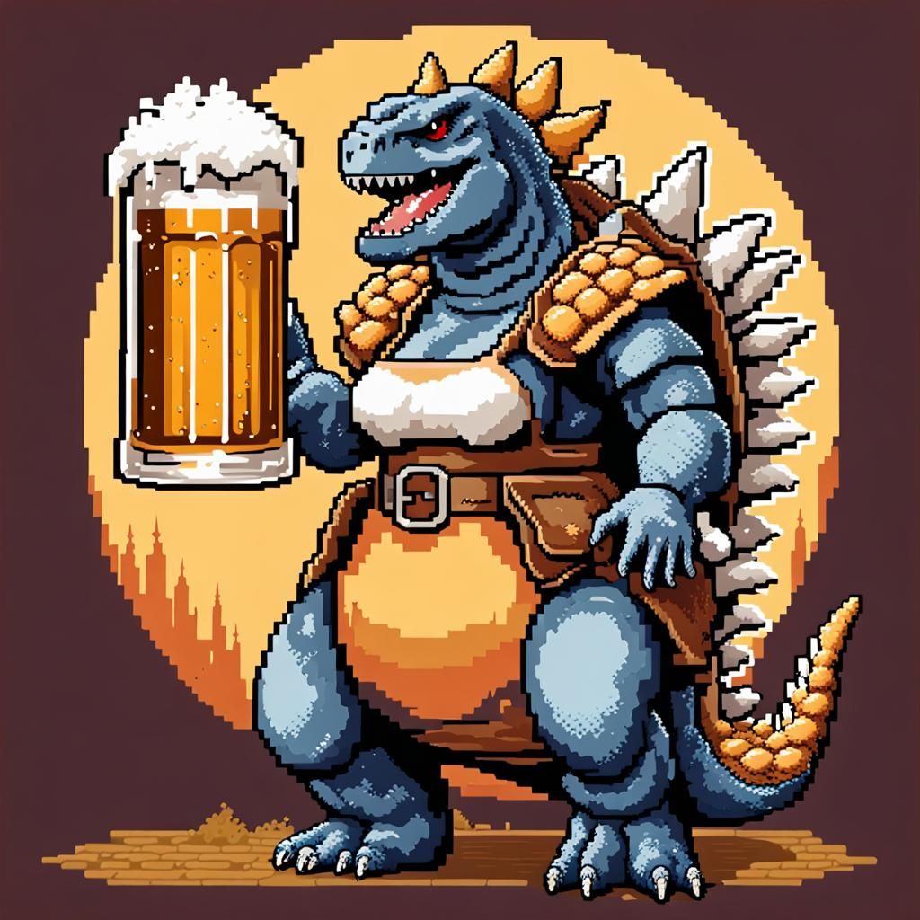 Godzilla Celebrates Oktoberfest in 16-bit Pixel Art