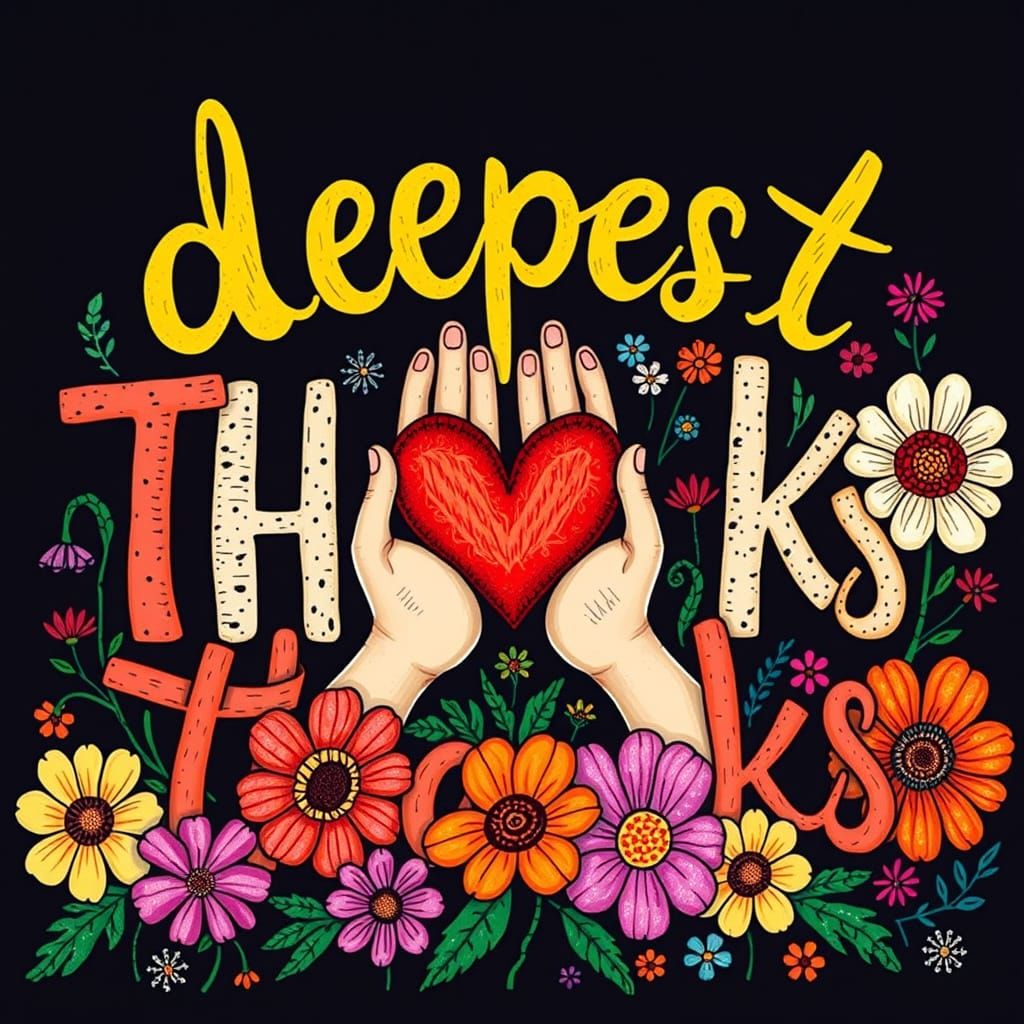 Whimsical Word Art with Heart in Colorful Flowers