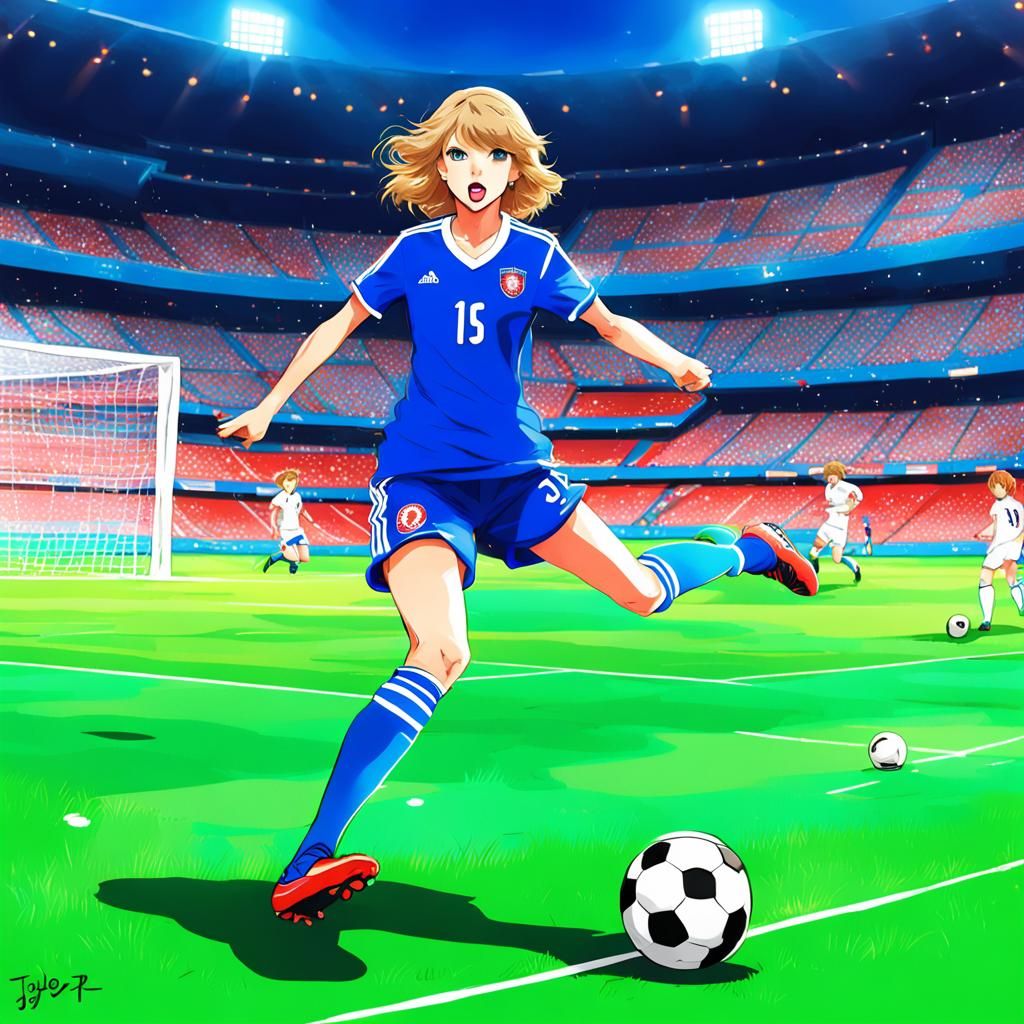 Taylor Swift Plays Soccer in Anime Style