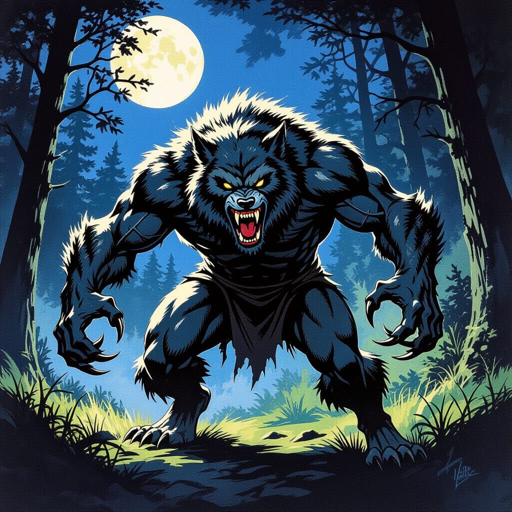 Terrifying Werewolf Transformation in Moonlit Forest