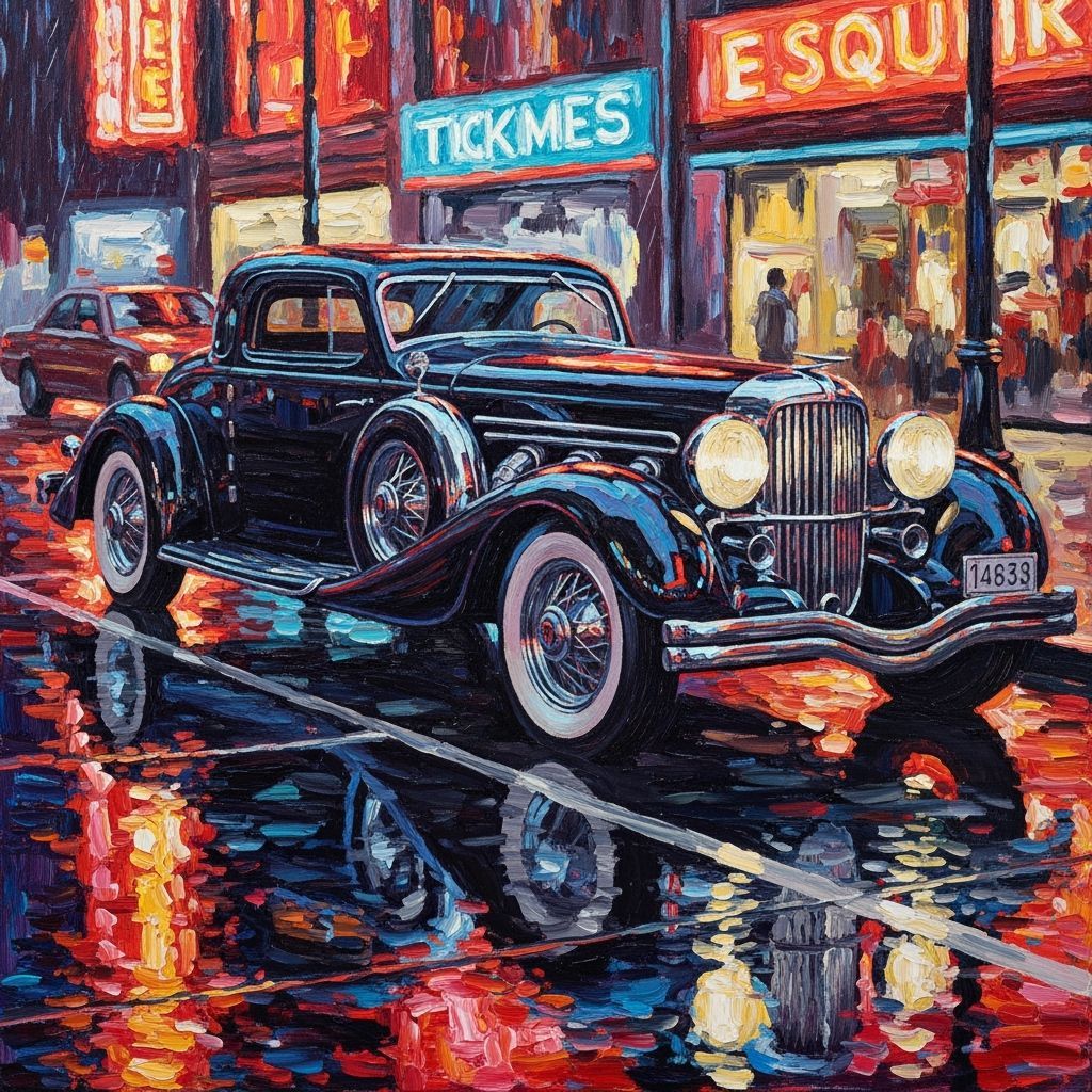 1935 Duesenberg Coupe: Neo-Impressionist Expressionist Oil P...