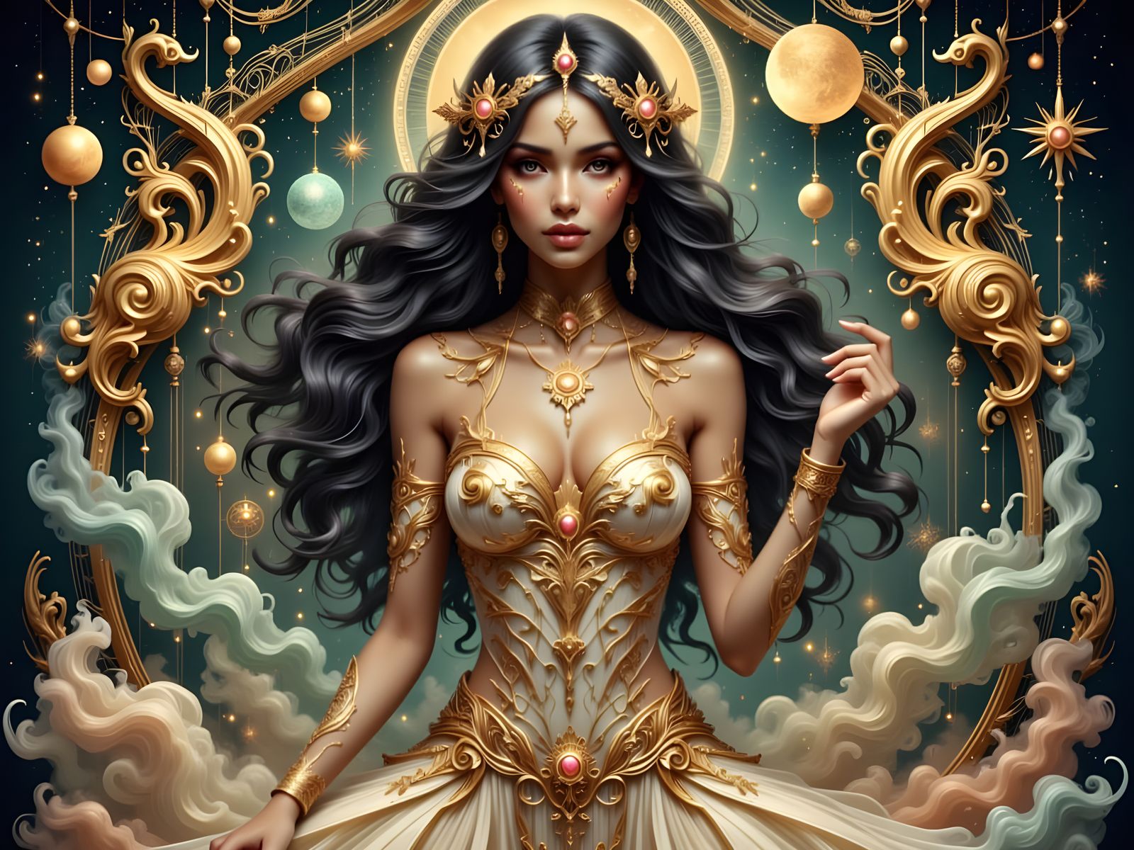 Celestial Goddess Portrait in Art Nouveau Style