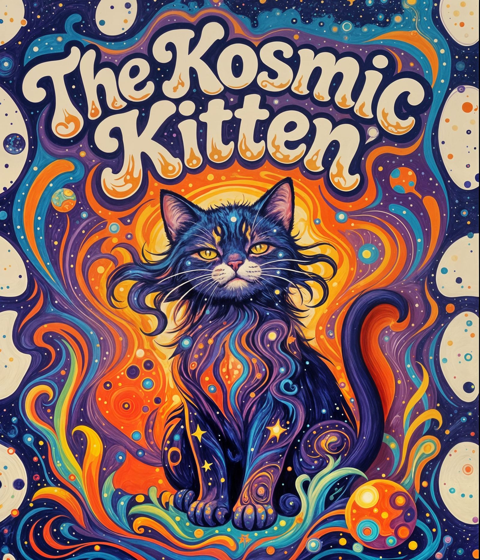 Psychedelic 1960s Kitten Poster in Neon Colors