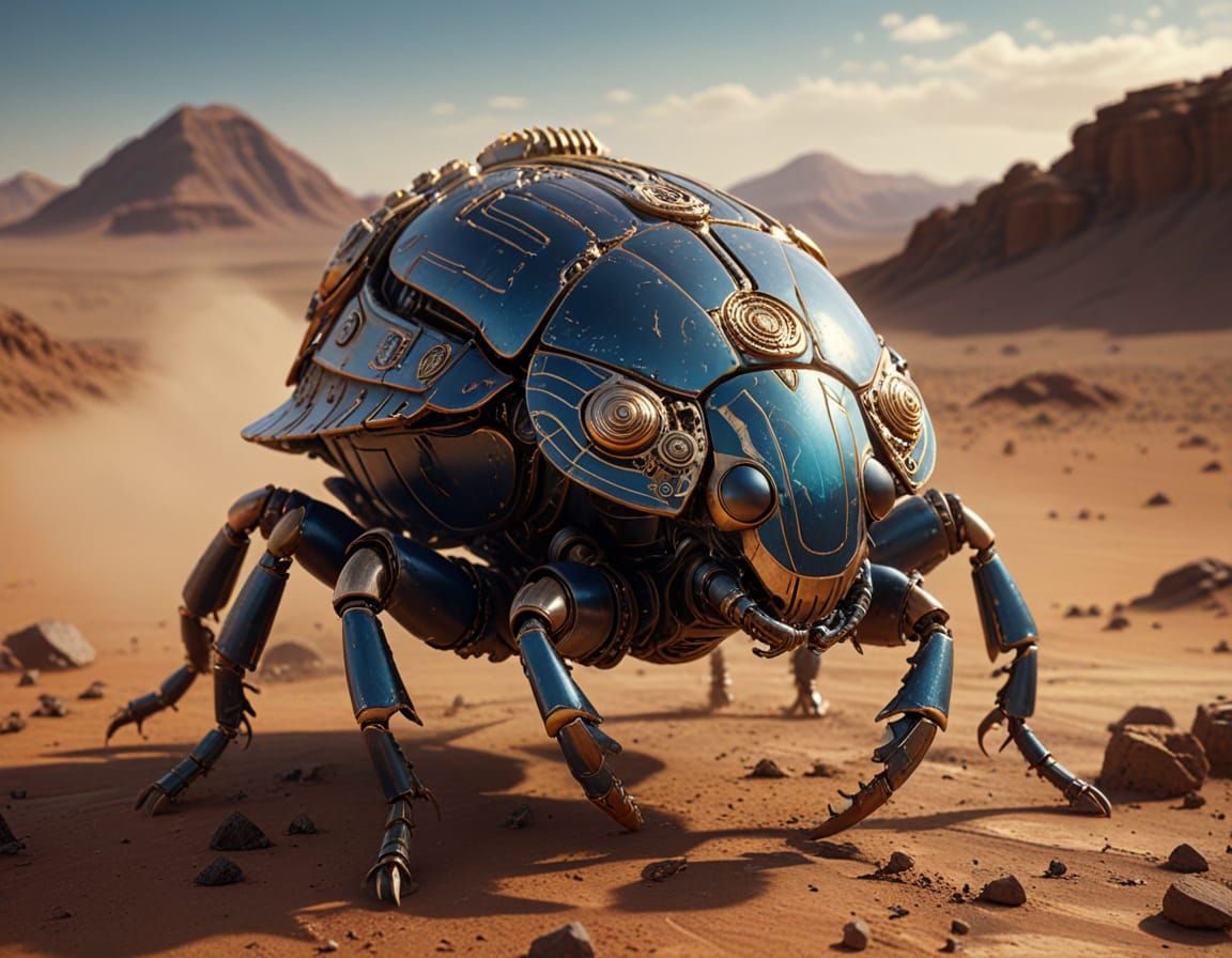 Steampunk Scarab Beetle on Mars in Golden Hour