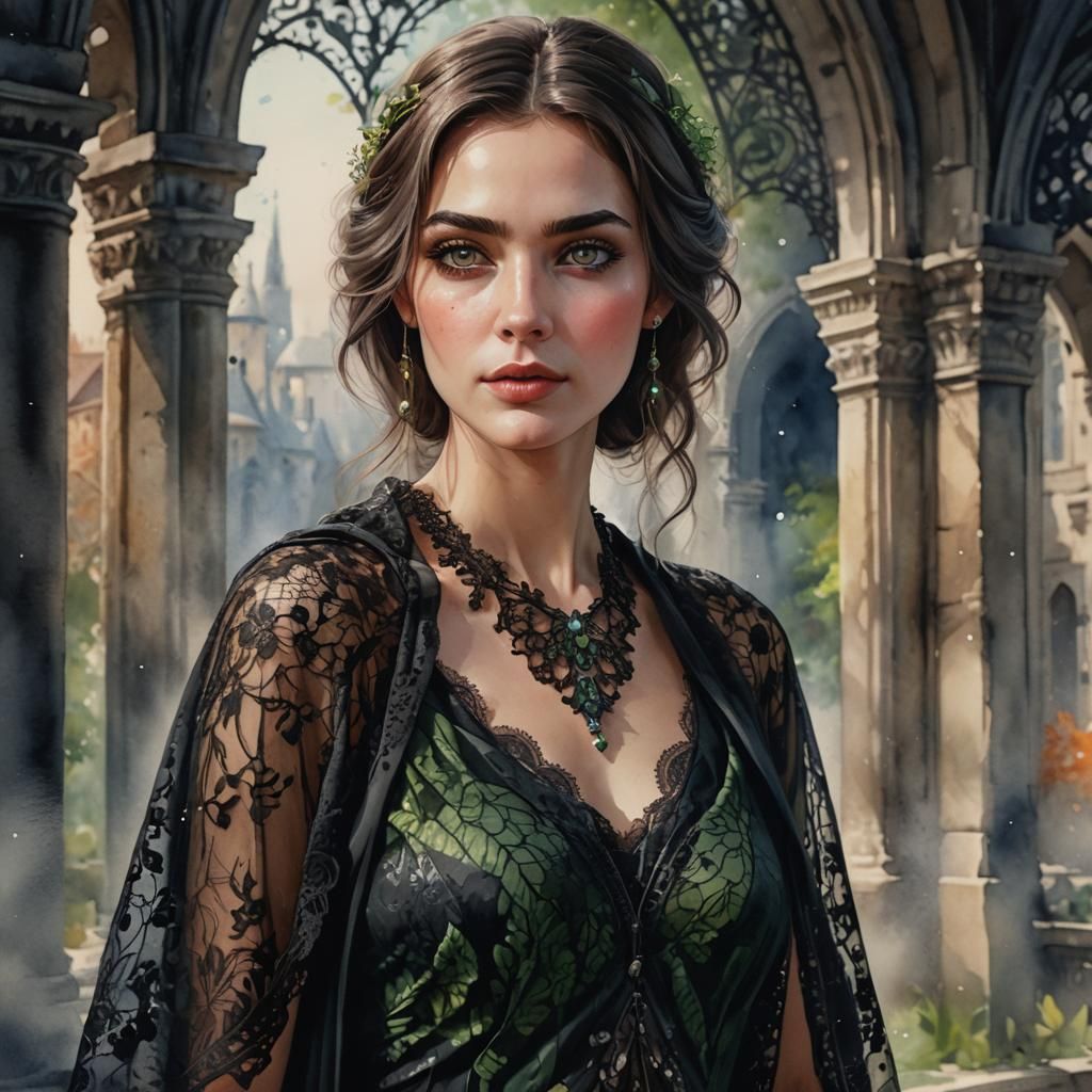 Beautiful Woman in Watercolor Portrait