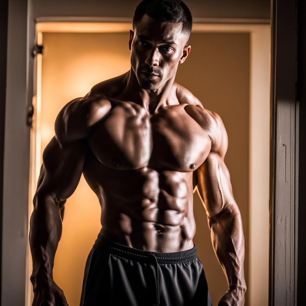 Silhouetted Fitness Trainer in Doorway with Backlight