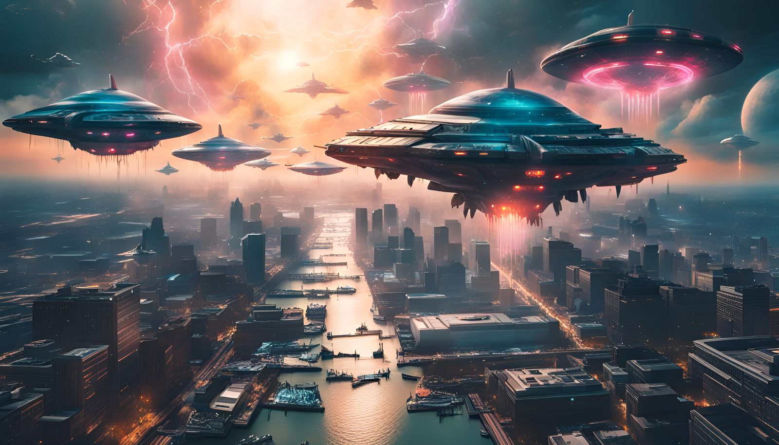 A fleet of alien spaceships attack Washington DC