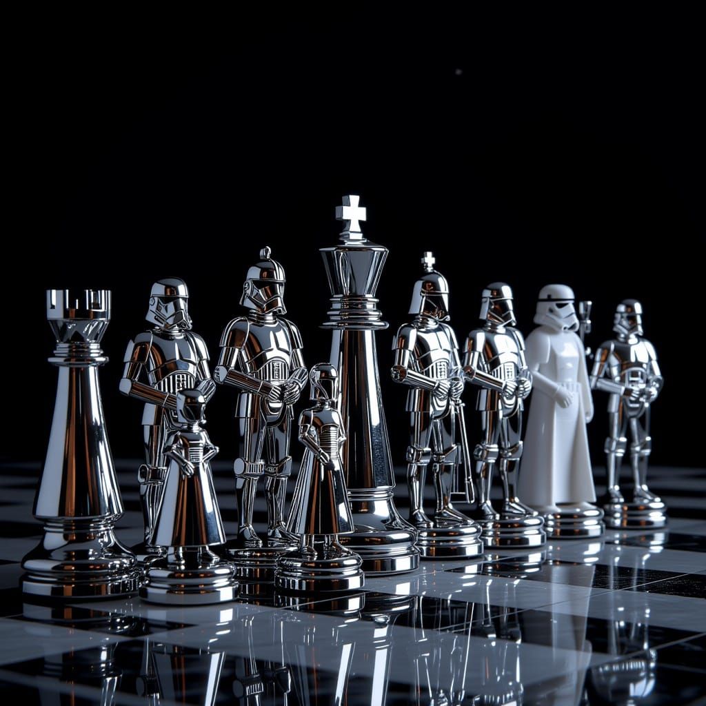 Luxurious Chrome Star Wars Chess Set