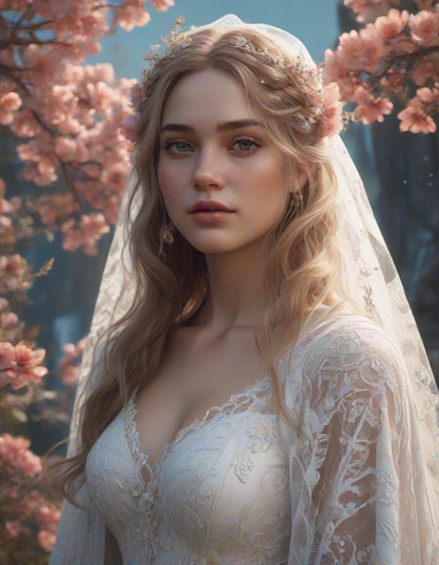 Norse Goddess in Ethereal White Wedding Gown