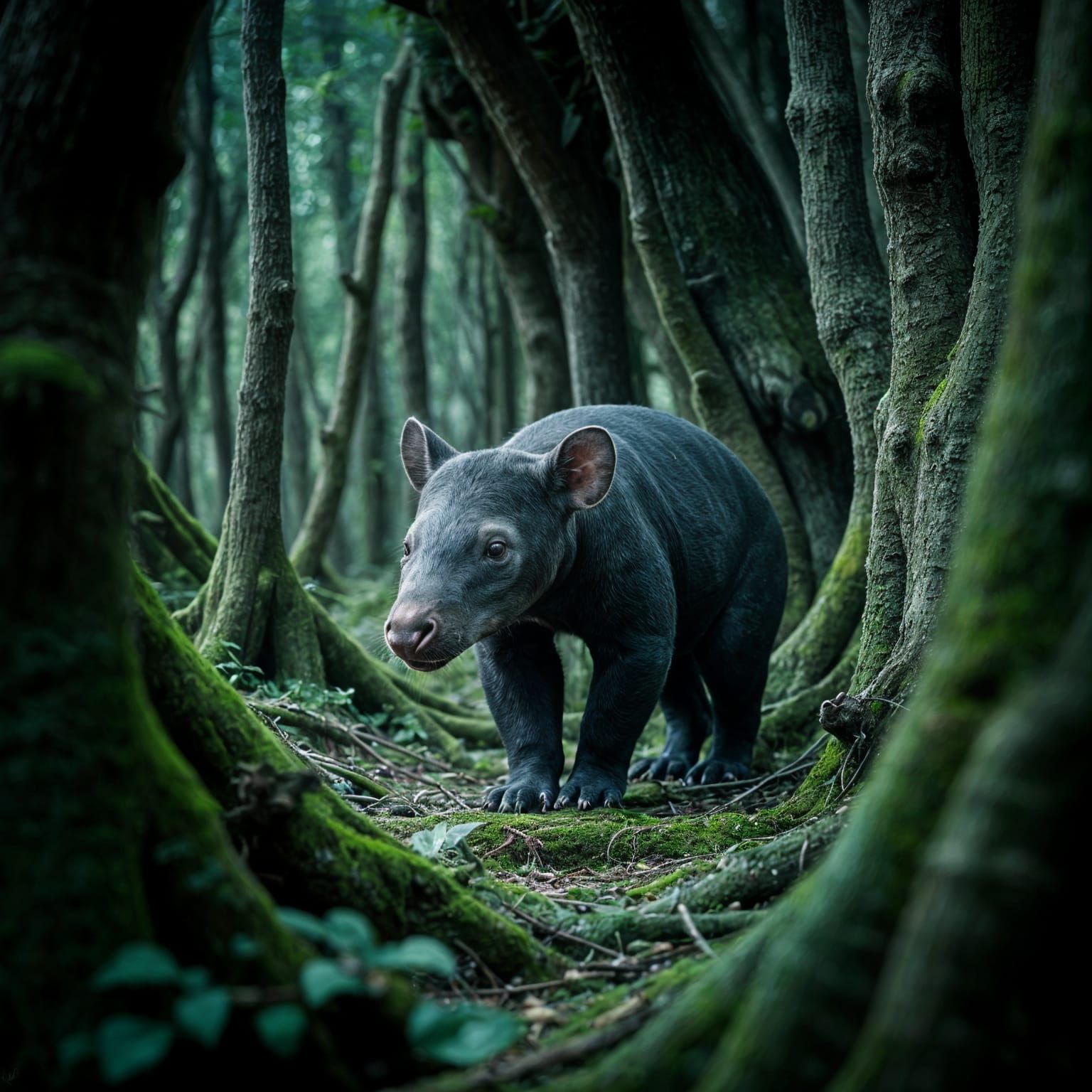 Surreal Tapir in Dreamlike Forest with Organic Textures