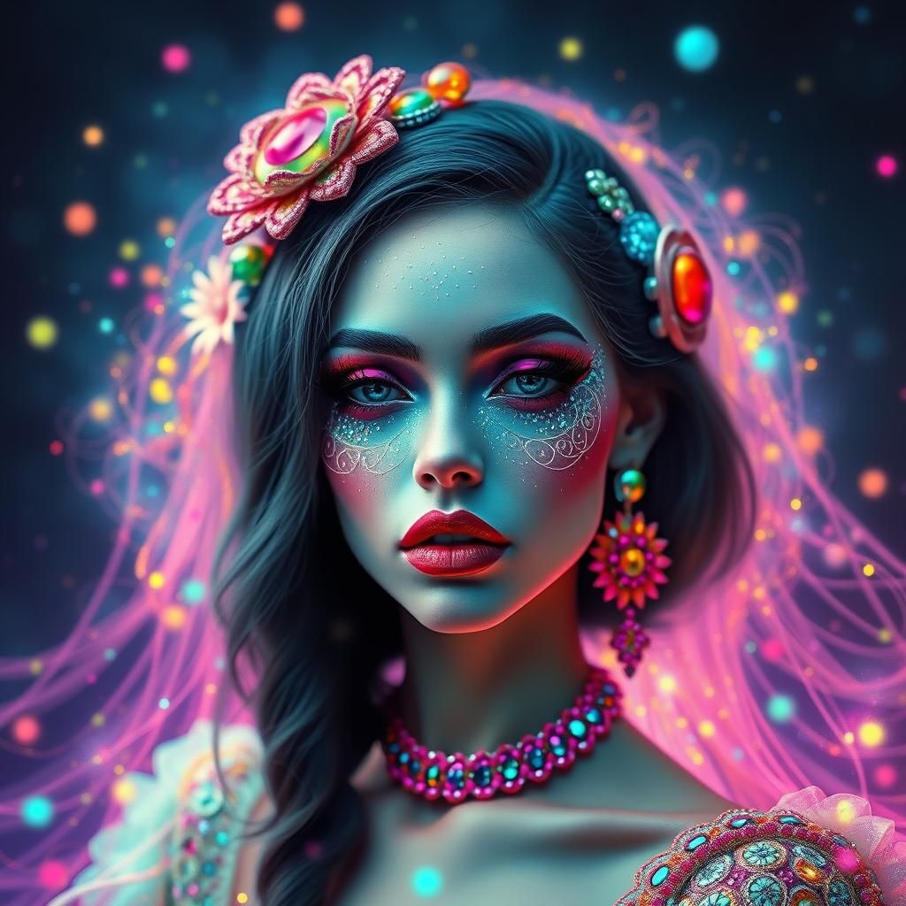 Vibrant Woman in Shimmering Aura: Surrealist Pop Art