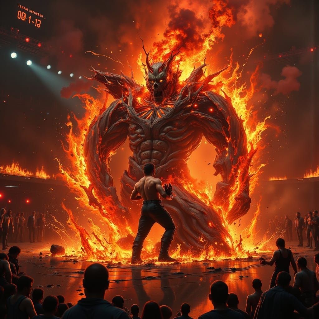 Fiery Wrestling Ring in Art Nouveau Punk Style