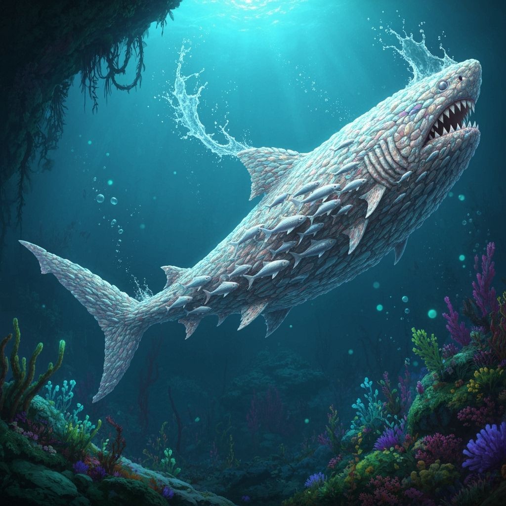 Shark Formed by Swarming Fish in Deep Sea