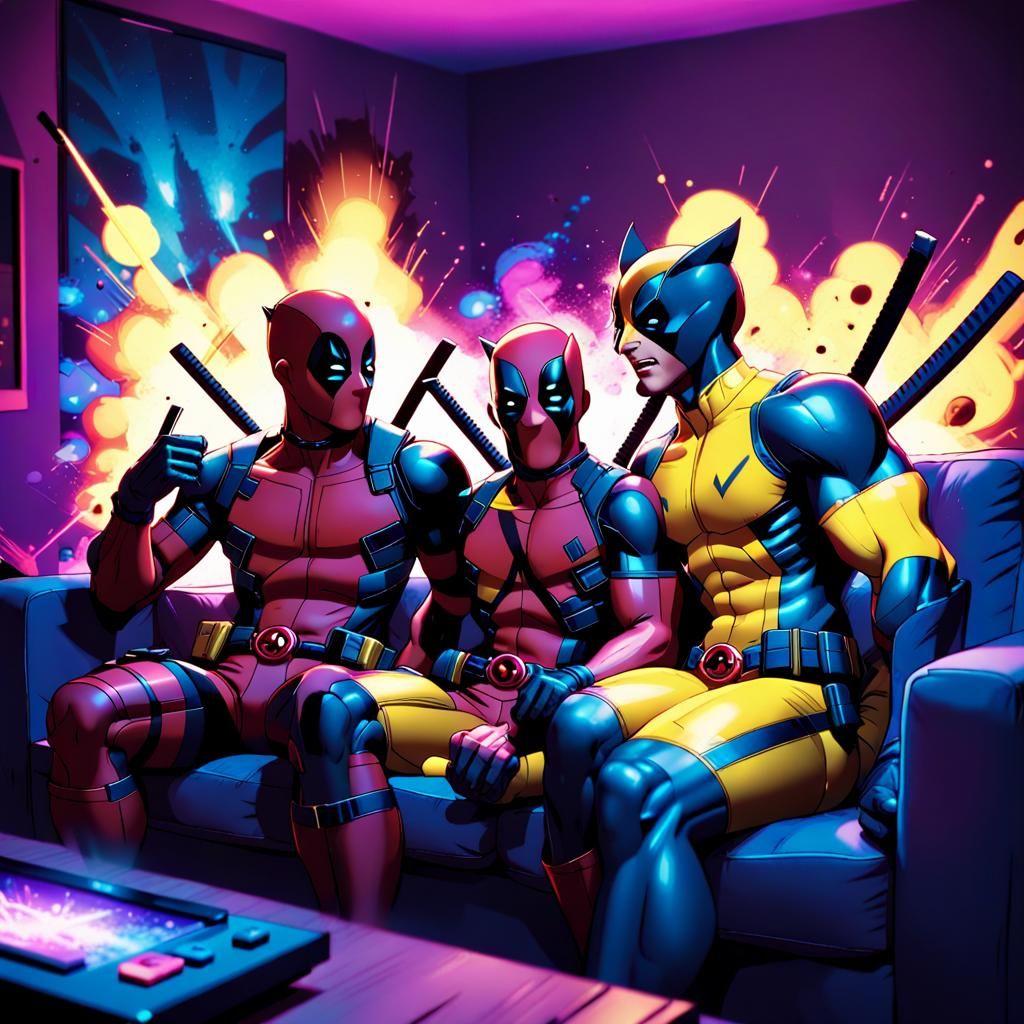 Deadpool and Wolverine Play Videogames in Anime Style