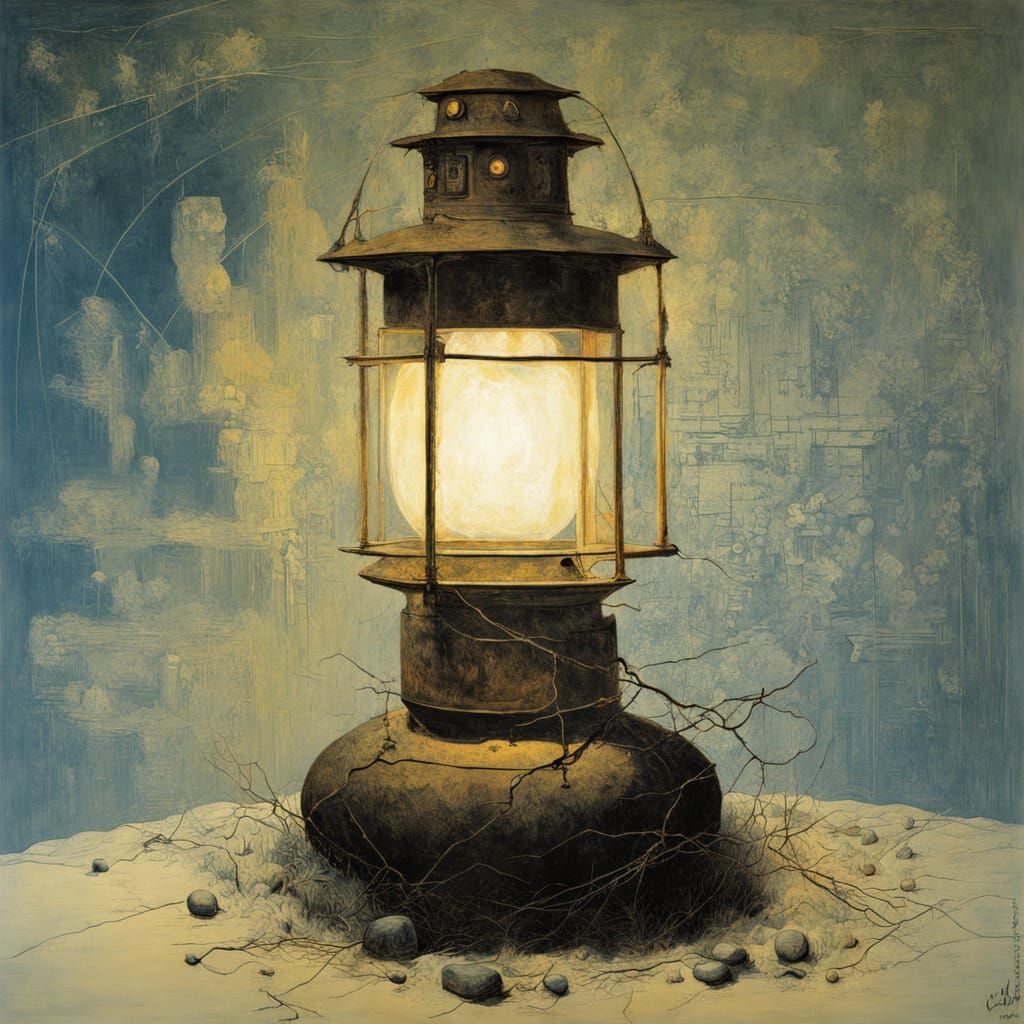 Lantern in Style of Basquiat and Beksiński