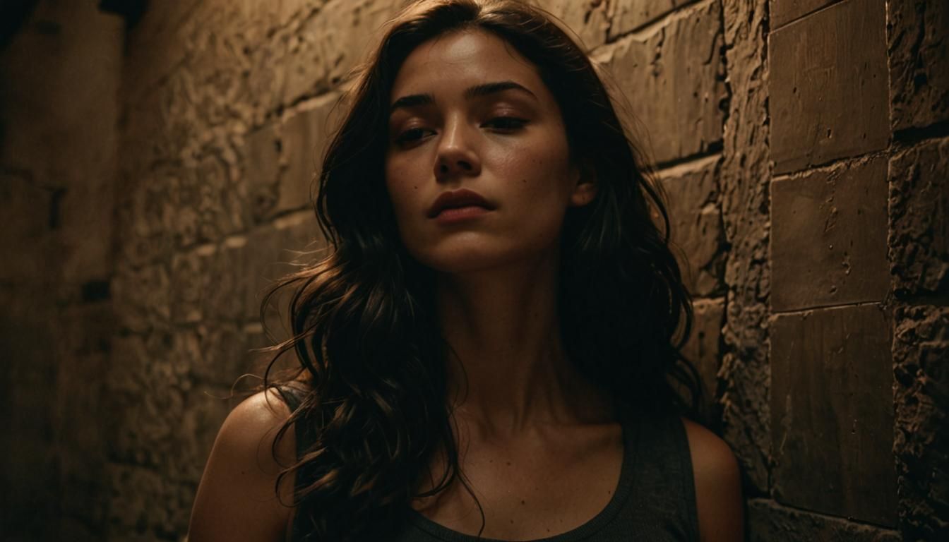 Woman with Dark Hair Relaxing, Cinematic Lighting