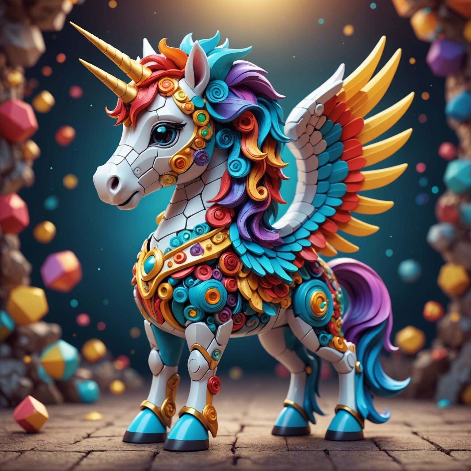 Chibi Pegasus Unicorn in Cubist Pop Art