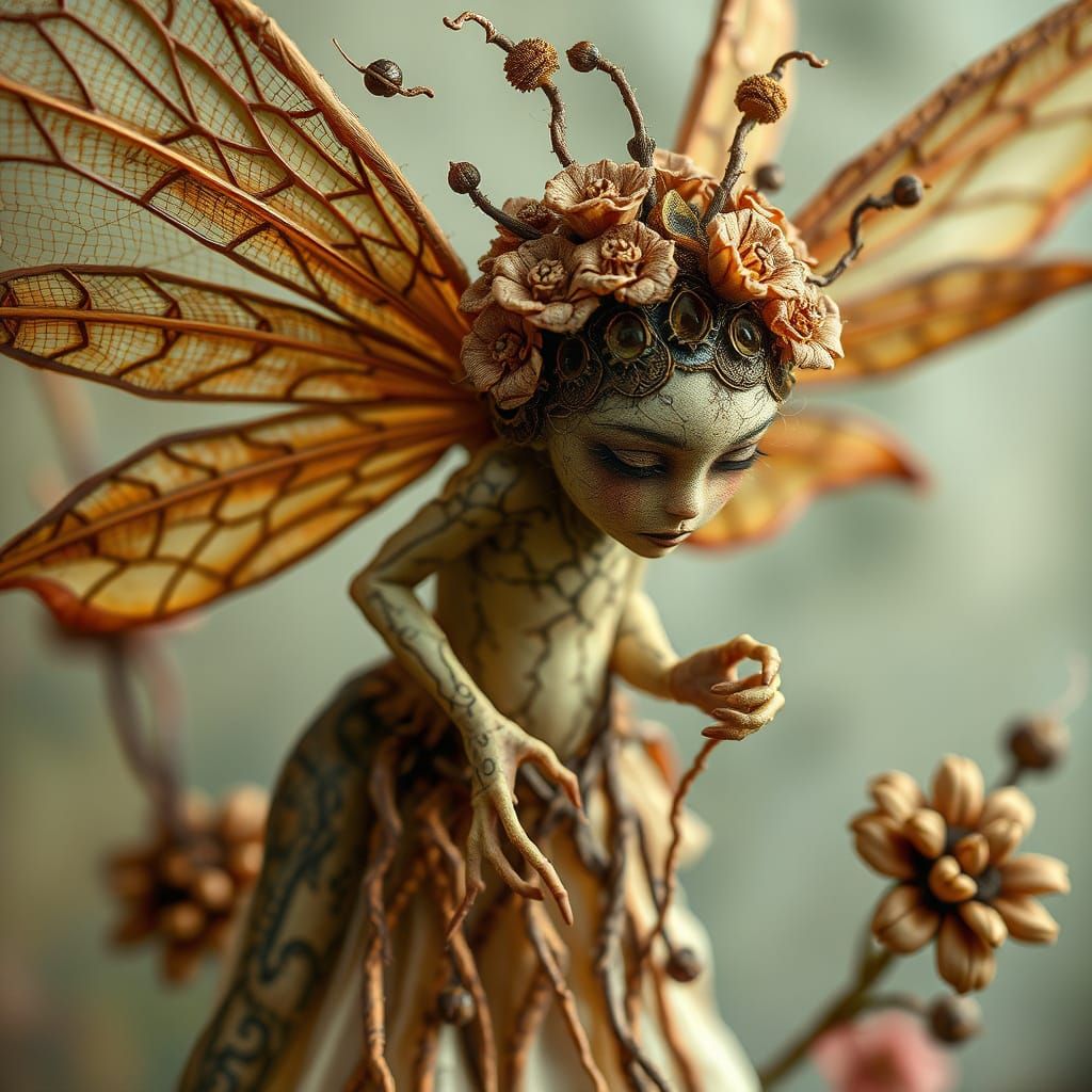 Macro Flower Fairies in Vintage Wool Style