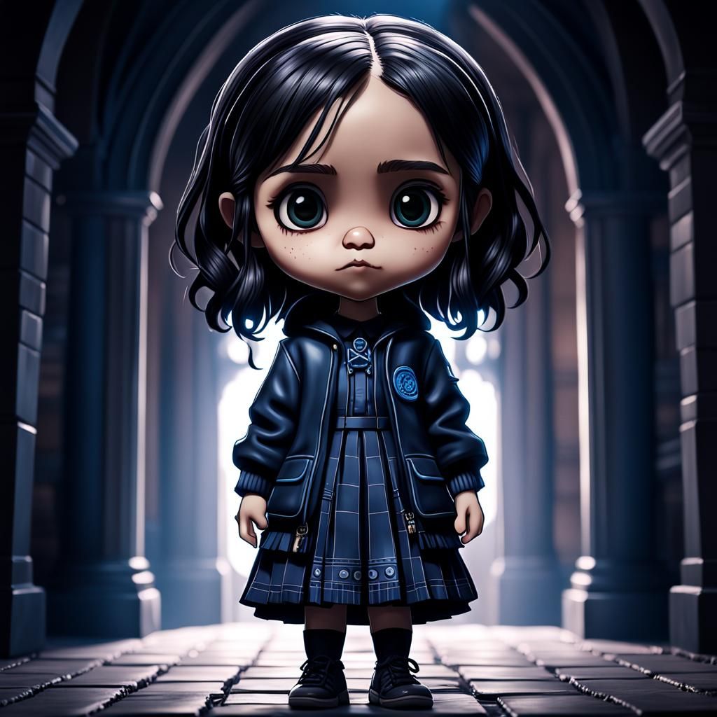 Hyperrealistic Chibi Kawaii Jenna Ortega as Wednesday