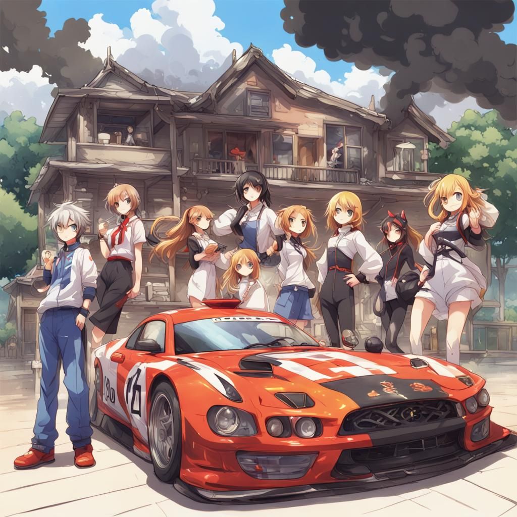 Explosive Race Scene in Anime Style